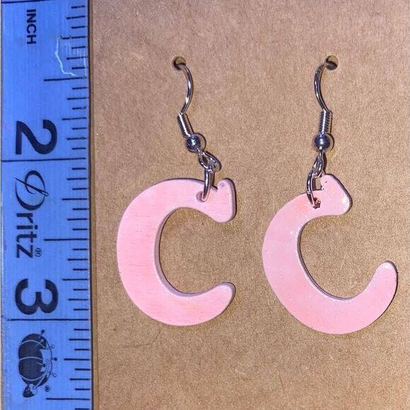 ☀️3/$12☀️ Letter “C” Earrings with Sterling Silver Hooks. (Magenta) - Picture 2 of 3